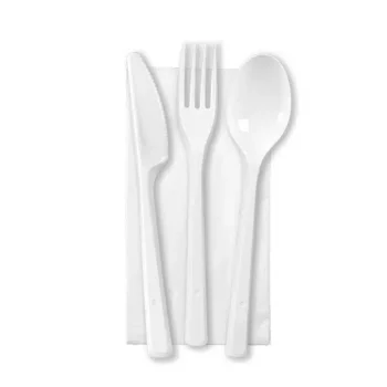 tris posate 350x350 - SELEZIONA MINIMO <br> N° 250 pz. <br><br> TRIS POSATE <br> CPLA BIANCO<br><br> CON TOVAGLIOLO